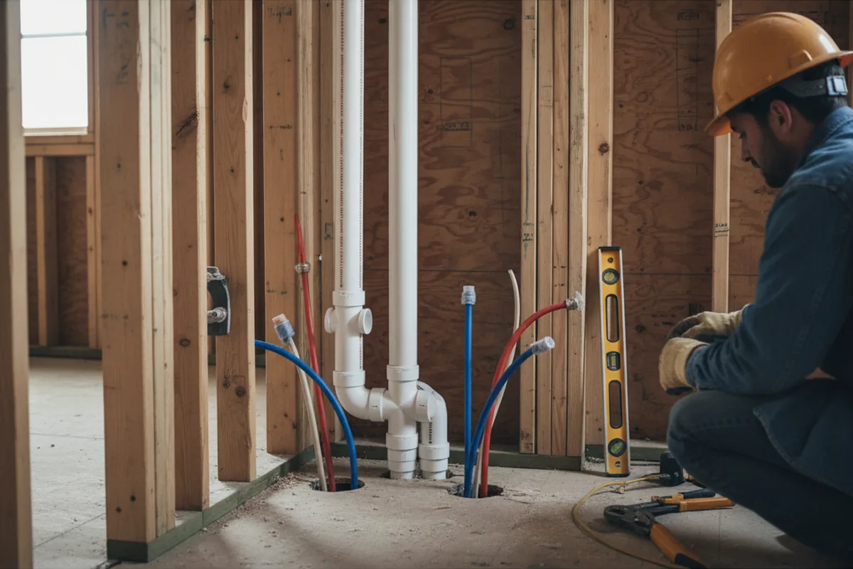Drain and supply rough-in during Sump Pump Repair in Baldwin